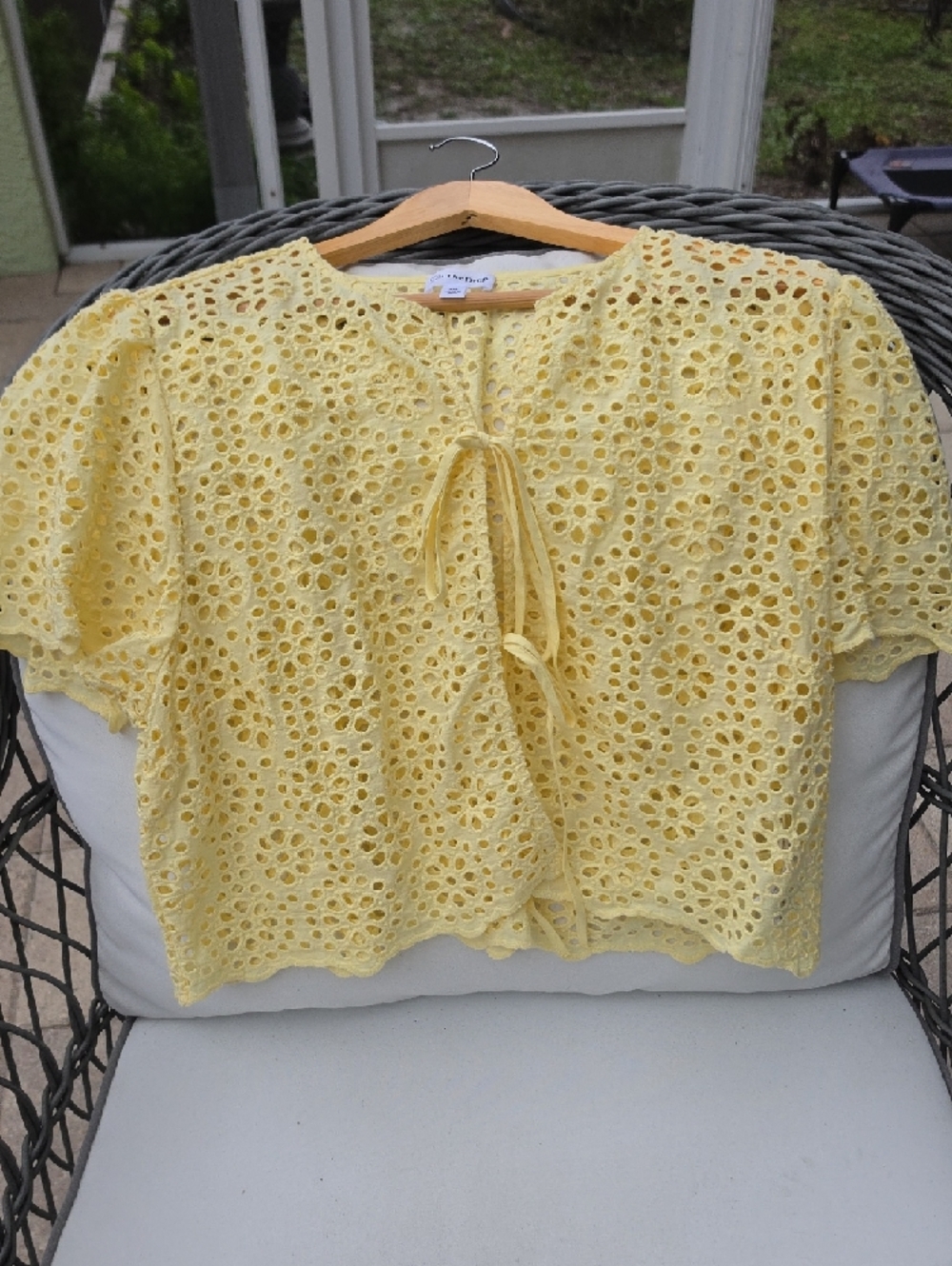 The Drop Women's Yellow Eyelet Tie-Front Blouse